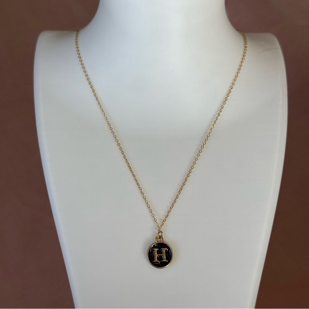 Gold and Black Initial H Pendant Necklace - Picture 2 of 4